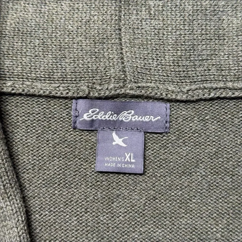 Eddie Bauer Womens XL Shawl Collar Sweater Olive Green Knit Pullover EUC